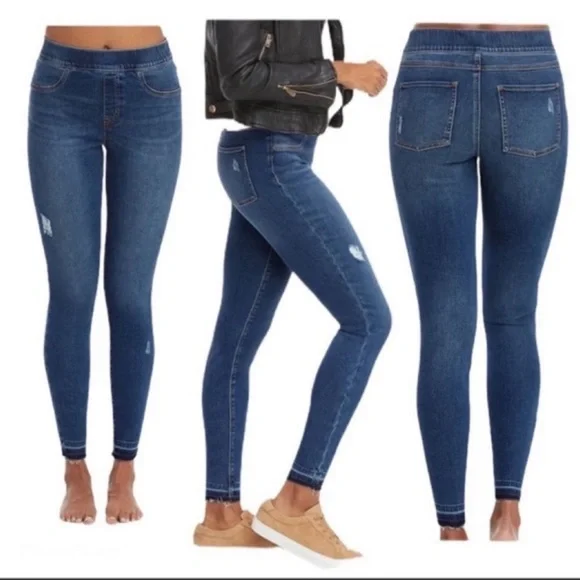 Spanx Distressed Ankle Elastic Stretch Waist Skinny Blue Jeans Jeggings Small - Picture 7 of 7